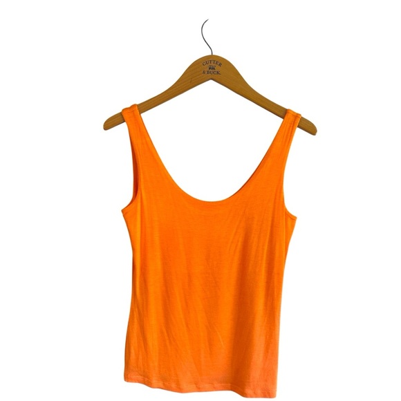 Double Zero Scoop Neck Tank Size Large Orange Sleeveless Straight Hem Stretch - Picture 3 of 11
